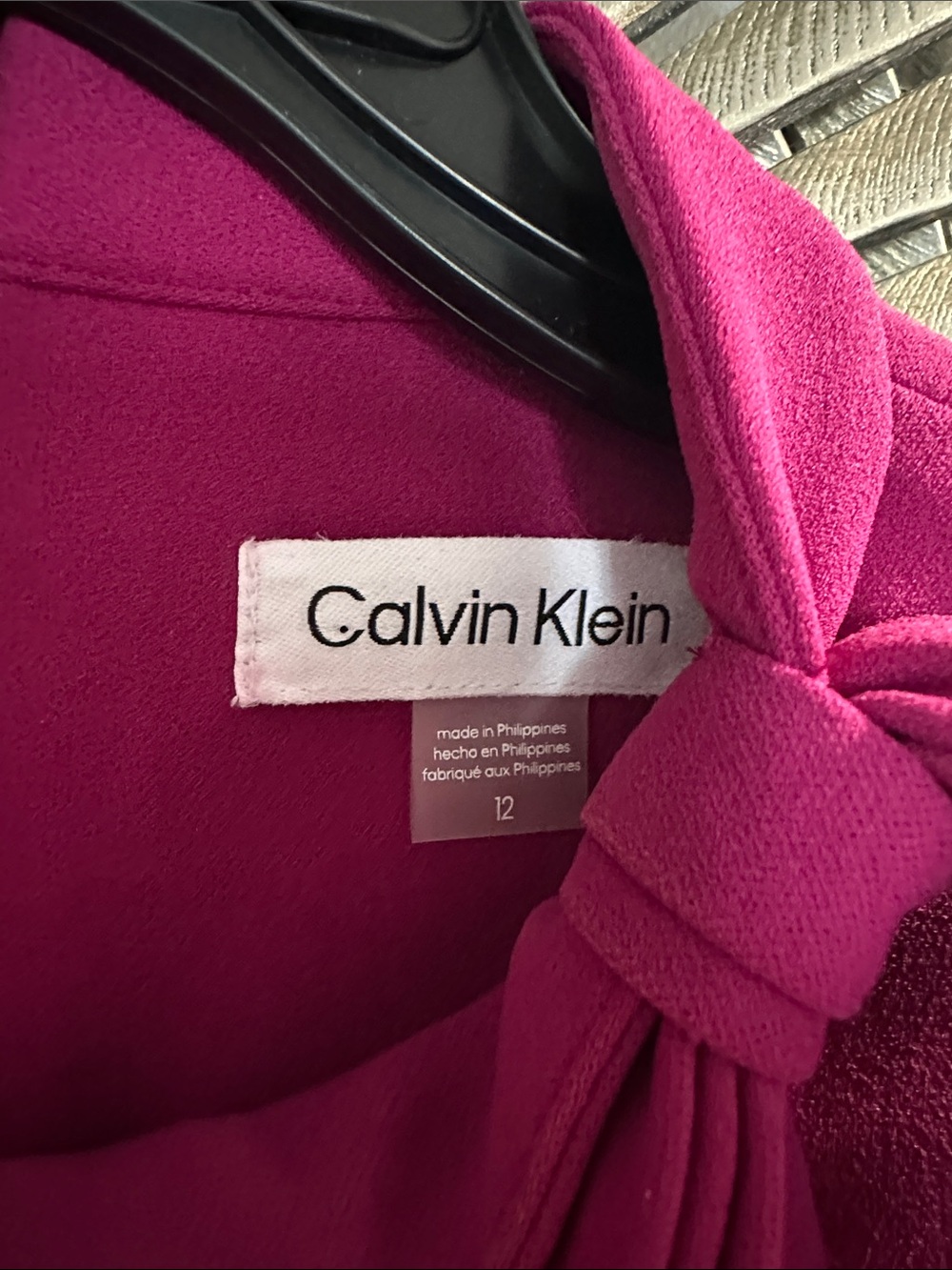 Calvin Klein Magenta Bow-Neck Sleeveless Midi Sheath Dress - Picture 2 of 6